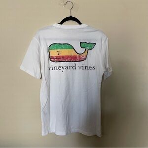 Vineyard Vines White Short Sleeve T-Shirt with Green Red and Yellow Whale Logo